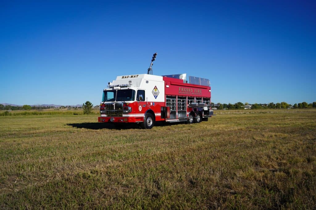 Fresno hazmat fire truck street side front