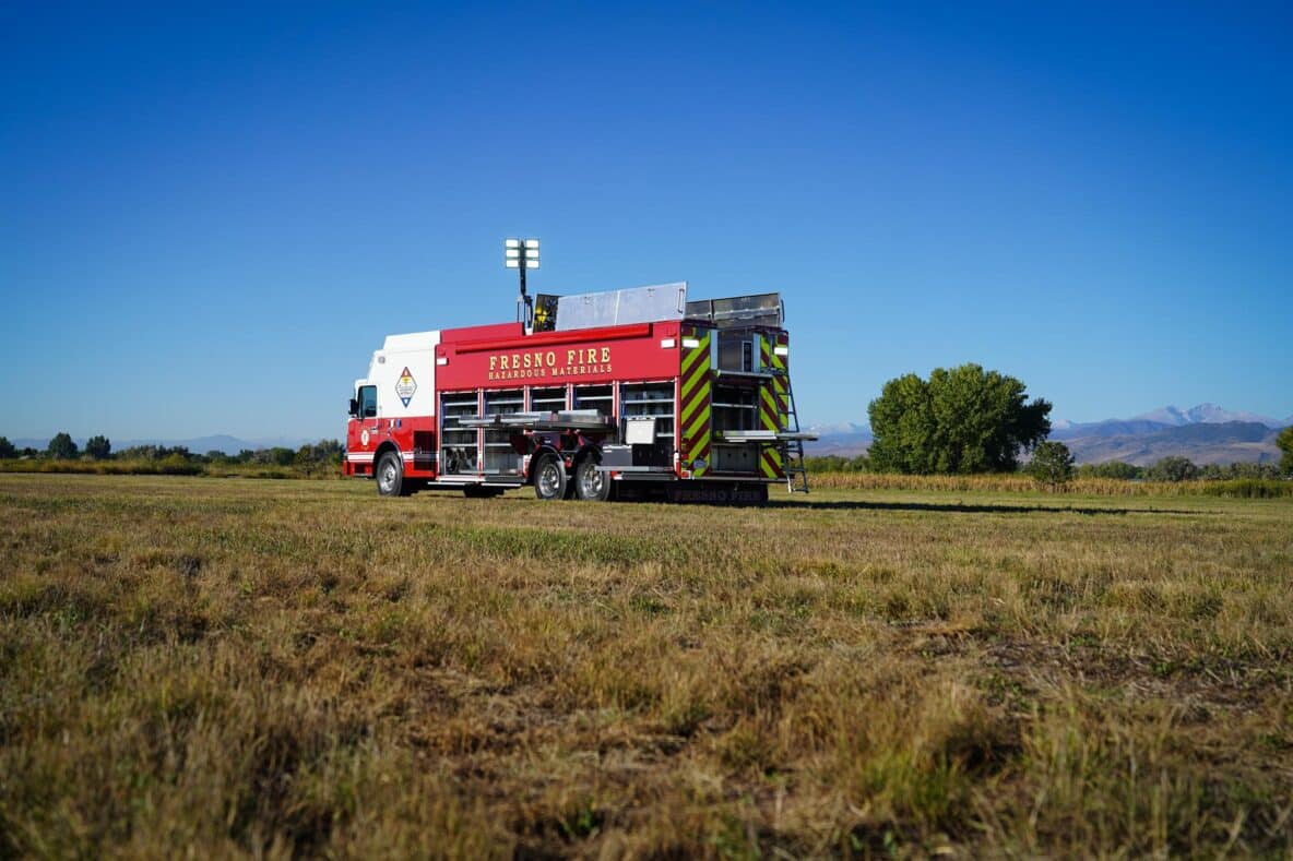 Fresno hazmat fire truck street side rear